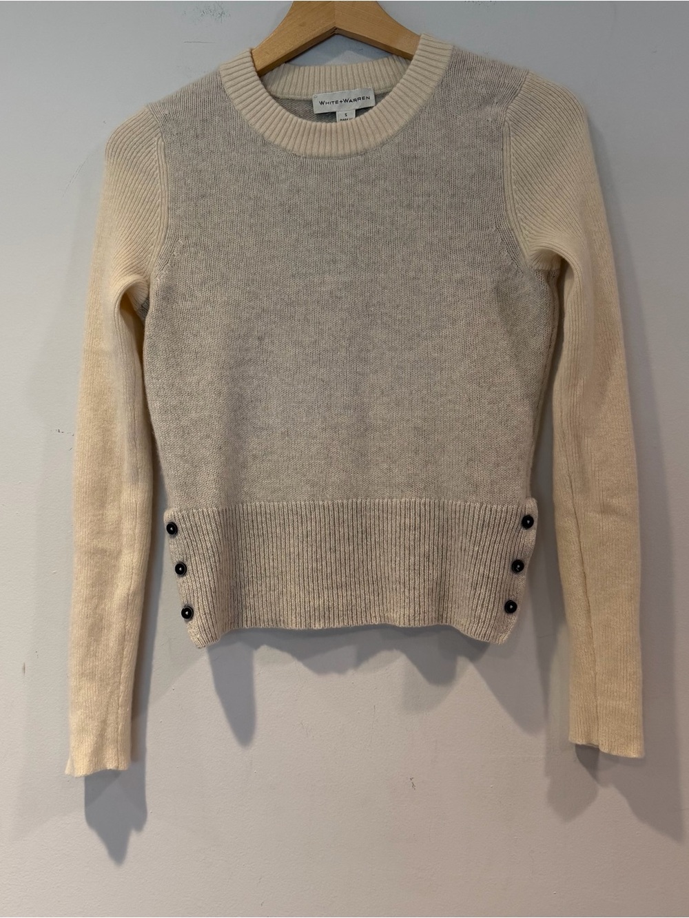 White + Warren Two-Tone Cream & Light Gray Crewneck Sweater
